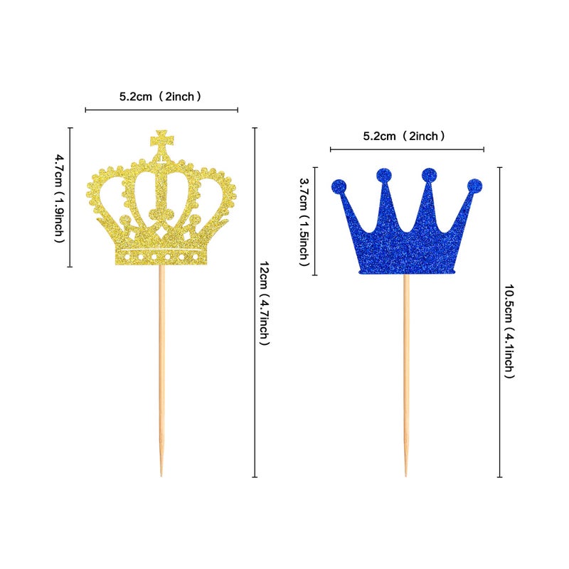 Ercadio 24 Pack Crown Cupcake Toppers - Royal Crown Prince & Queen Cupcake Picks for Theme Party Decoration Supplies - Image 2